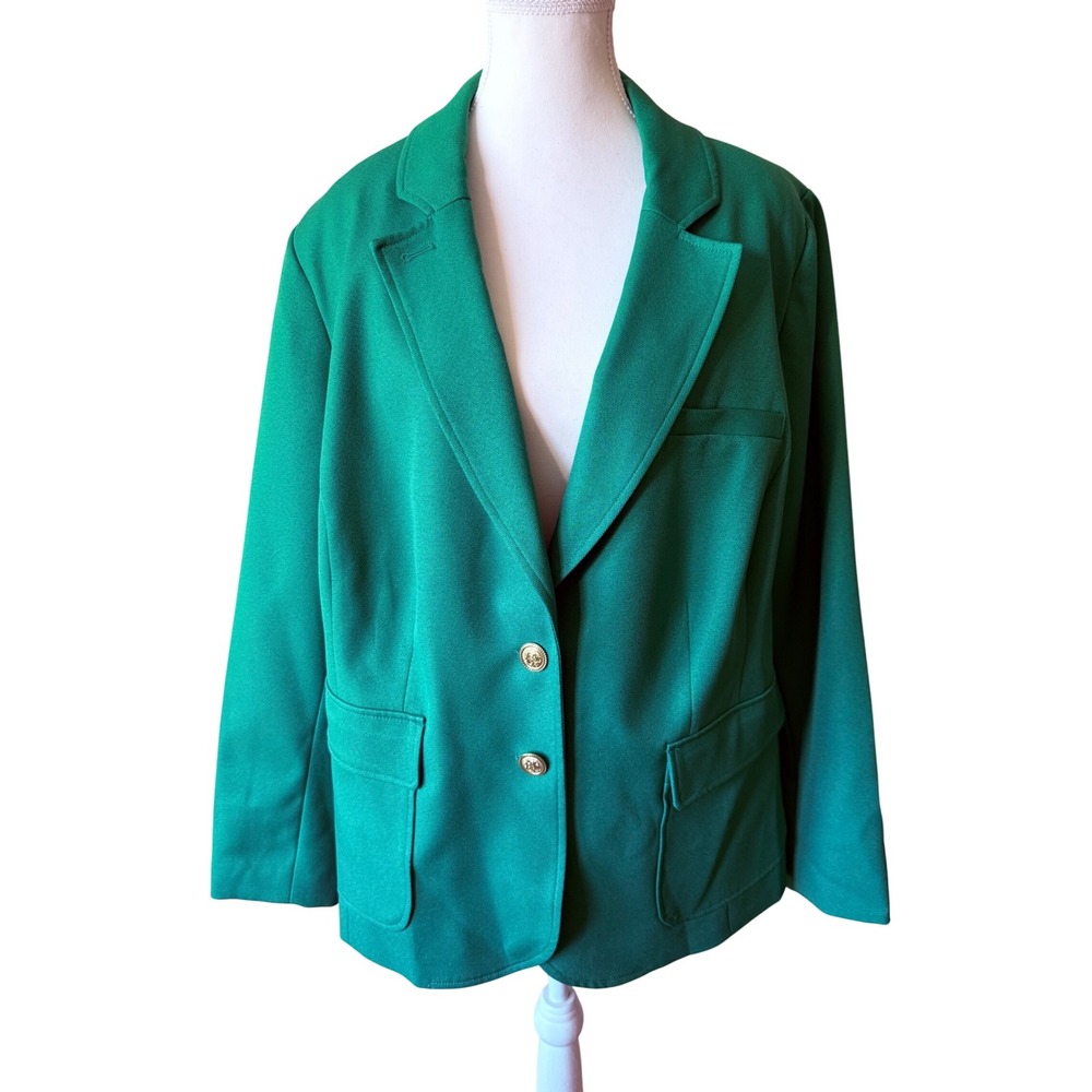 ELOQUII Green Blazer Jacket Gold Buttons Pockets Lined Size‎ 20 Holiday Work